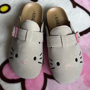 Kira NY Hello Kitty Suede Cork Platform Clogs with Pink Buckles